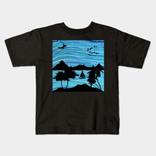 Island Landscape with a Blue Ocean and Palm Trees Kids T-Shirt